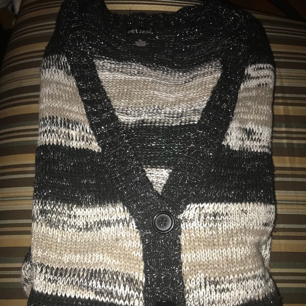 Long black and grey sweater cardigan